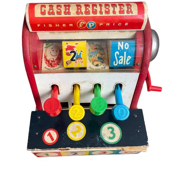 Vintage 1963 Fisher Price Wood Cash Register No Coins Bell Rings Wooden READ - Picture 2 of 11